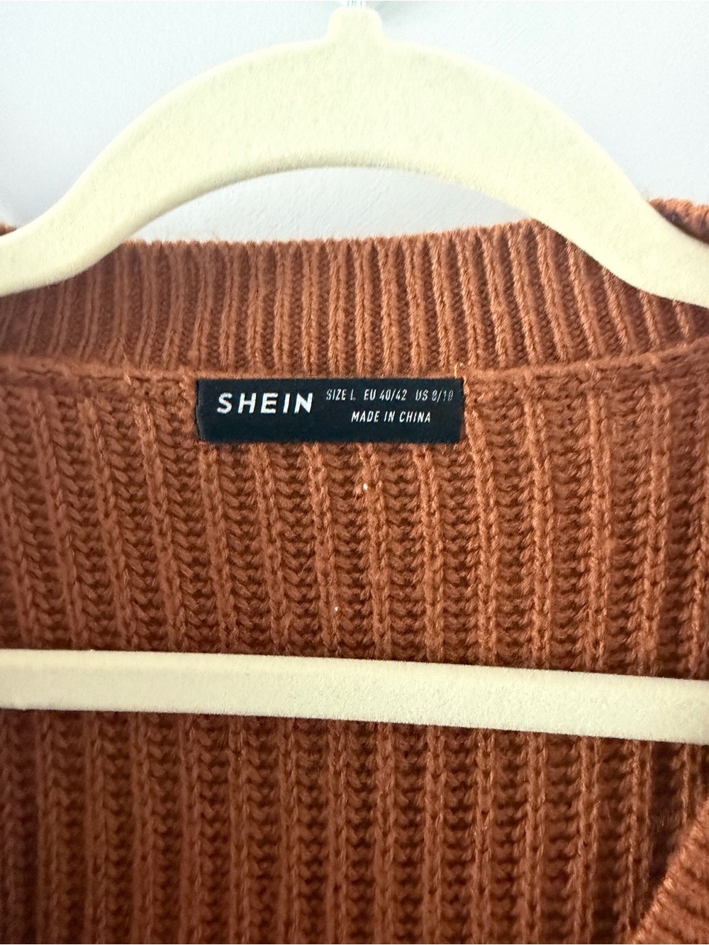 SHEIN Cropped Ribbed Button-Front Cardigan - Rust Brown - Picture 3 of 3